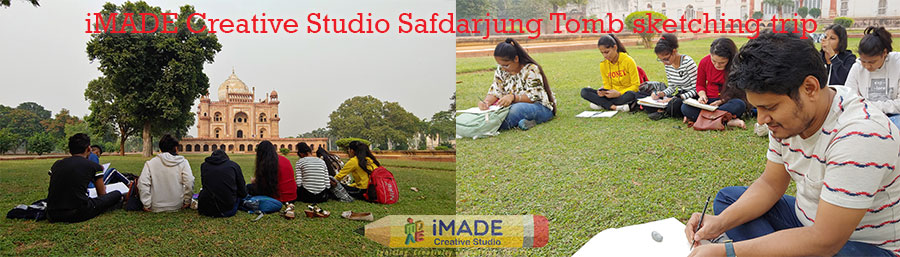 Safdarjung tomb sketching trip, outdoor sketching, art classes, drawing classes, architectural drawings